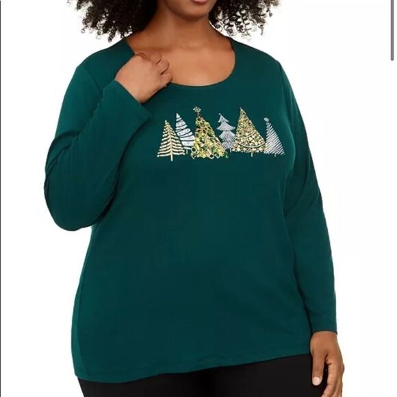 Plus Size Cotton Holiday Graphic Top - Picture 1 of 6